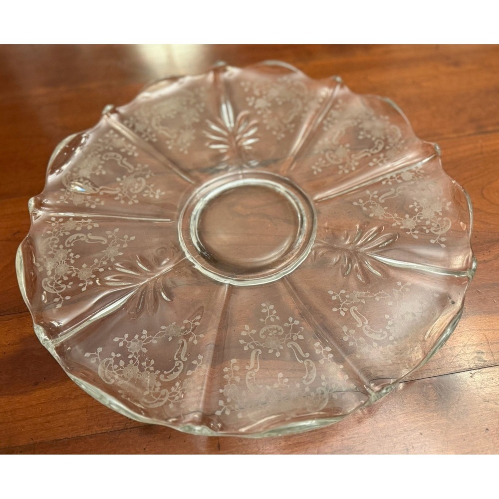 Vintage Fostoria Navarre Clear Glass Torte Plate Baroque‎ Scalloped